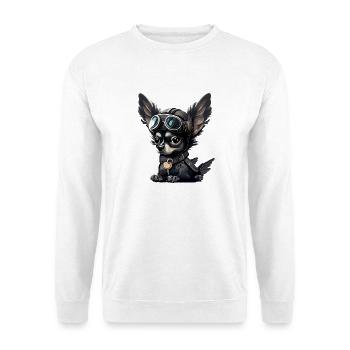 Chihuahua als Pilot Bunt Hund Fliegerbrille Pilot - Unisex Pullover - Weiß - Vorne - Alina (178cm) & Michal (187cm)