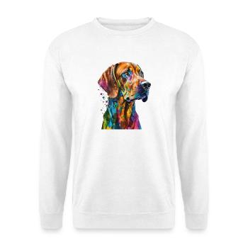 Rhodesian Ridgeback Bunte Pop Art Splash Art Hund - Unisex Pullover - Weiß - Vorne - Alina (178cm) & Michal (187cm)