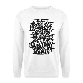 Motorradmotor Linienzeichnung - Unisex Pullover - Weiß - Vorne - Alina (178cm) & Michal (187cm)