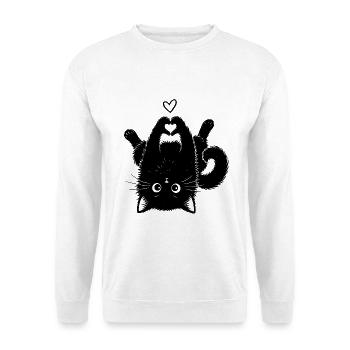 Süße schwarze Katze - Unisex Pullover - Weiß - Vorne - Alina (178cm) & Michal (187cm)