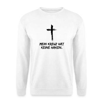 MEIN KREUZ HAT KEINE HAKEN, CHRISTEN GEGEN RECHTS - Unisex Pullover - Weiß - Vorne - Alina (178cm) & Michal (187cm)