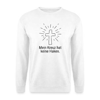 MEIN KREUZ HAT KEINE HAKEN, CHRISTEN GEGEN RECHTS - Unisex Pullover - Weiß - Vorne - Alina (178cm) & Michal (187cm)