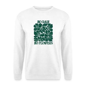 No Rain No Flowers – Retro Blumen Boho Motivation - Unisex Pullover - Weiß - Vorne - Alina (178cm) & Michal (187cm)