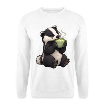 Dachs mit Matcha Latte - Unisex Pullover - Weiß - Vorne - Alina (178cm) & Michal (187cm)