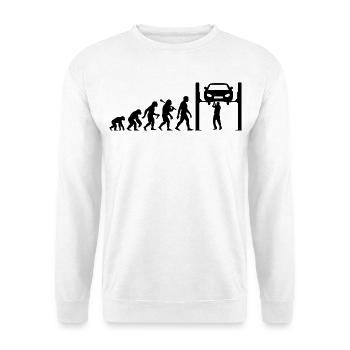 Automechaniker Evolution Für KFZ-Mechaniker - Unisex Pullover - Weiß - Vorne - Alina (178cm) & Michal (187cm)