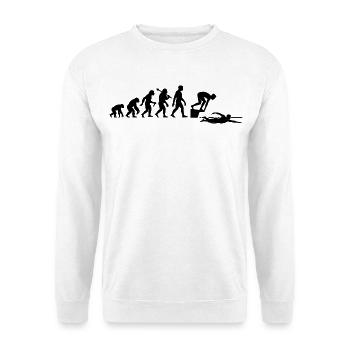 Schwimmer Evolution Schwimmen Für Schwimmlehrer - Unisex Pullover - Weiß - Vorne - Alina (178cm) & Michal (187cm)