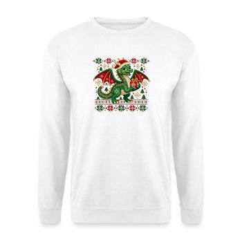 Weihnachtsdrachen Strickheld - Unisex Pullover - Weiß - Vorne - Alina (178cm) & Michal (187cm)