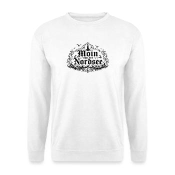 Moin von der Nordsee – maritimes Shirt - Unisex Pullover - Weiß - Vorne - Alina (178cm) & Michal (187cm)