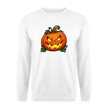 Grimmiger Halloween Kürbis - Unisex Pullover - Weiß - Vorne - Alina (178cm) & Michal (187cm)