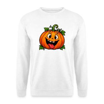 Kürbis Cartoon Halloween - Unisex Pullover - Weiß - Vorne - Alina (178cm) & Michal (187cm)
