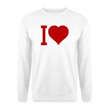Ich liebe Herz-Icon Typografie - Unisex Pullover - Weiß - Vorne - Alina (178cm) & Michal (187cm)