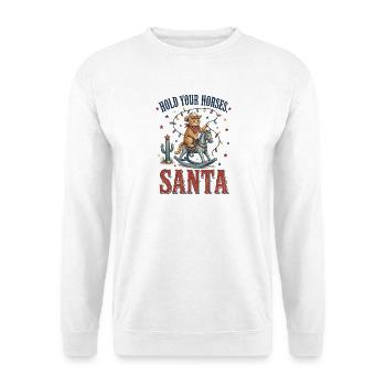 Hold Your Horses, Santa – Cowboy Cat - Unisex Pullover - Weiß - Vorne - Alina (178cm) & Michal (187cm)