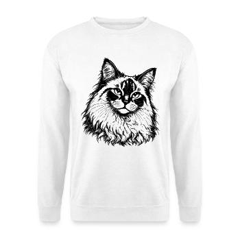 Orientalische Katze – Schwarz Weiß Gravur - Unisex Pullover - Weiß - Vorne - Alina (178cm) & Michal (187cm)