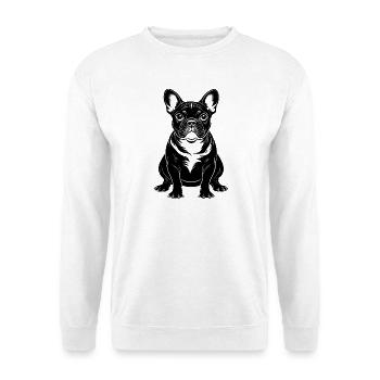 Französischer Bulldoggensitz - Unisex Pullover - Weiß - Vorne - Alina (178cm) & Michal (187cm)