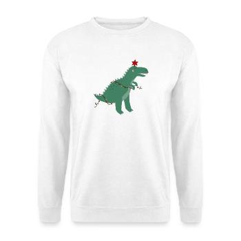 Niedlicher Weihnachtsdinosaurier - Unisex Pullover - Weiß - Vorne - Alina (178cm) & Michal (187cm)