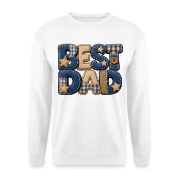 Best Dad – Papa Geschenk im 3D Patchwork Jeans - Unisex Pullover - Weiß - Vorne - Alina (178cm) & Michal (187cm)