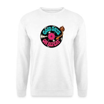Good Days in Repeat: Vinyl Records - Unisex Pullover - Weiß - Vorne - Alina (178cm) & Michal (187cm)