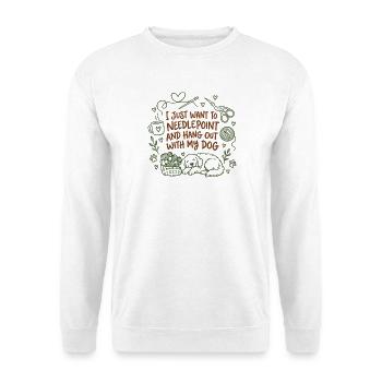 Needlepoint hängt mit Hund niedlich ab - Unisex Pullover - Weiß - Vorne - Alina (178cm) & Michal (187cm)