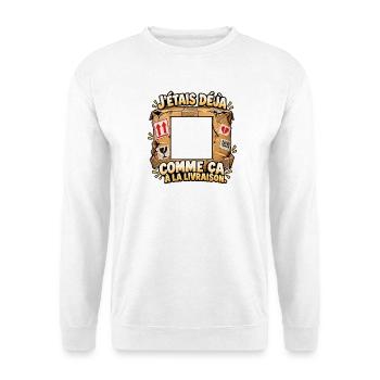 So war ich schon bei der Lieferung – Persönliches Foto - Unisex Pullover - Weiß - Vorne - Alina (178cm) & Michal (187cm)