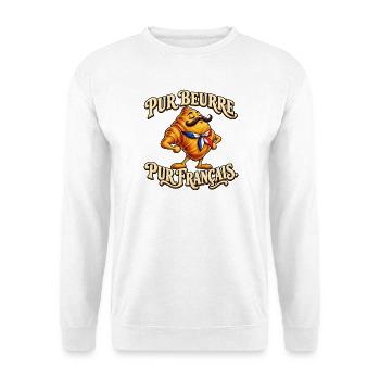 Reine Butter, reines französisches lustiges Schnurrbart-Croissant - Unisex Pullover - Weiß - Vorne - Alina (178cm) & Michal (187cm)