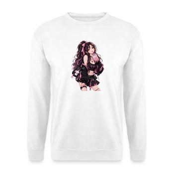 Gothic und Bubble Tea – Pinkes Anime-Motiv - Unisex Pullover - Weiß - Vorne - Alina (178cm) & Michal (187cm)