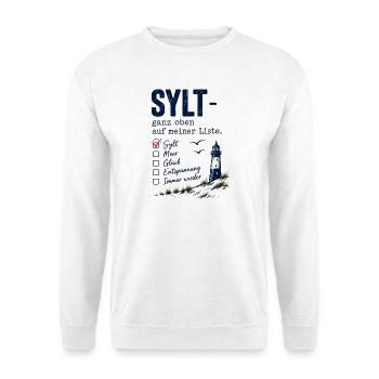 Sylt ganz oben auf meiner Liste - Unisex Pullover - Weiß - Vorne - Alina (178cm) & Michal (187cm)