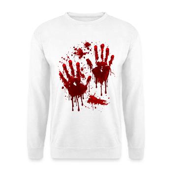 Blutige Handabdrücke – Halloween Horror - Unisex Pullover - Weiß - Vorne - Alina (178cm) & Michal (187cm)