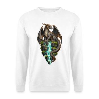 Felsendrache am türkisfarbenen Wasserfall - Unisex Pullover - Weiß - Vorne - Alina (178cm) & Michal (187cm)