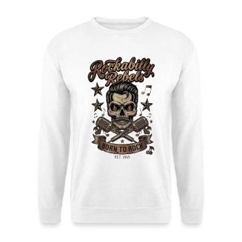 Rockabilly Skull Born to Rock - Unisex Pullover - Weiß - Vorne - Alina (178cm) & Michal (187cm)