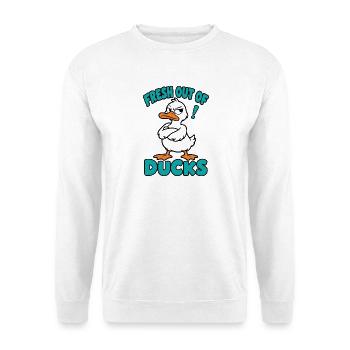 Fresh Out Of Ducks Lustige Freche Ente - Unisex Pullover - Weiß - Vorne - Alina (178cm) & Michal (187cm)