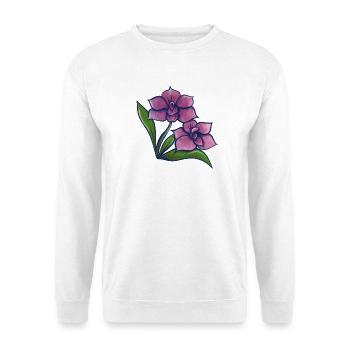 Lila Orchideen-Duo - Unisex Pullover - Weiß - Vorne - Alina (178cm) & Michal (187cm)