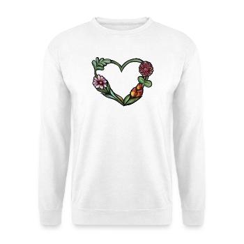 Aquarellrahmen mit Blumenherz - Unisex Pullover - Weiß - Vorne - Alina (178cm) & Michal (187cm)