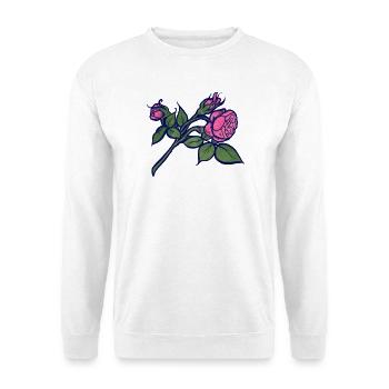 Rosa Rose mit neonblauer Kontur - Unisex Pullover - Weiß - Vorne - Alina (178cm) & Michal (187cm)