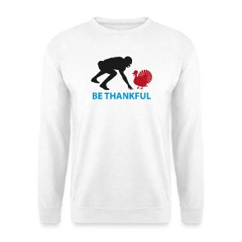 Sei dankbar, Truthahn-Silhouette - Unisex Pullover - Weiß - Vorne - Alina (178cm) & Michal (187cm)