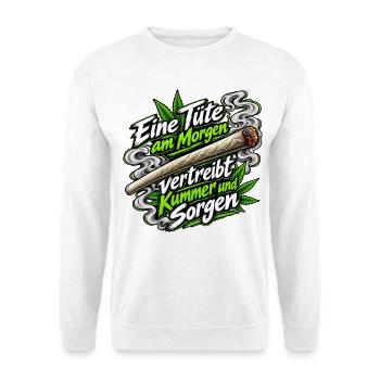 Morgen-Tüte vertreibt Kummer - Unisex Pullover - Weiß - Vorne - Alina (178cm) & Michal (187cm)