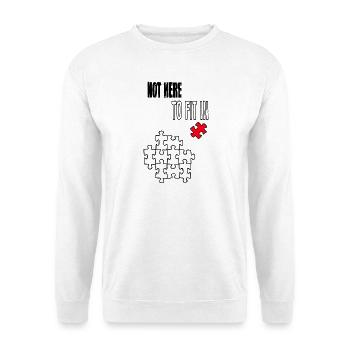 Not Here to Fit In – Rotes Puzzleteil Statement - Unisex Pullover - Weiß - Vorne - Alina (178cm) & Michal (187cm)
