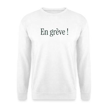 STREIK. DEMONSTRATION. ARBEIT. HUMOR. LUSTIG - Unisex Pullover - Weiß - Vorne - Alina (178cm) & Michal (187cm)