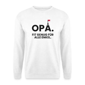 Fitter Opa am Berg für alle Enkel - Unisex Pullover - Weiß - Vorne - Alina (178cm) & Michal (187cm)