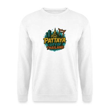 Pattaya Thailand mit Tempel im Retrolook - Unisex Pullover - Weiß - Vorne - Alina (178cm) & Michal (187cm)