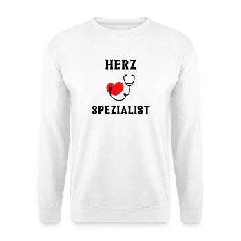 Herzspezialist mit Herz und Stethoskop - Unisex Pullover - Weiß - Vorne - Alina (178cm) & Michal (187cm)
