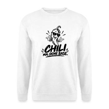 Chili mal deine Base - Unisex Pullover - Weiß - Vorne - Alina (178cm) & Michal (187cm)