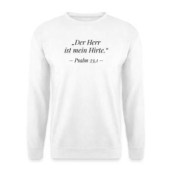 Der Herr ist mein Hirte Psalm 23,1 Bibelvers - Unisex Pullover - Weiß - Vorne - Alina (178cm) & Michal (187cm)