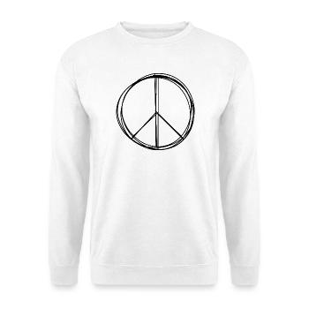 Friedenszeichen handgezeichnet - Unisex Pullover - Weiß - Vorne - Alina (178cm) & Michal (187cm)