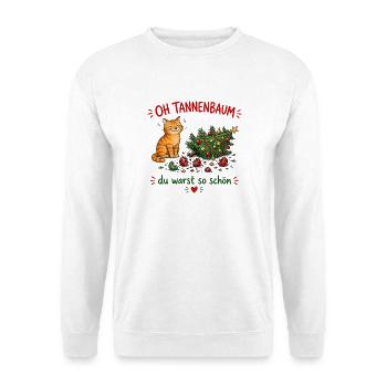 Oh Tannenbaum Katze Festlicher Charme - Unisex Pullover - Weiß - Vorne - Alina (178cm) & Michal (187cm)