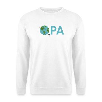 Opa mit Weltkugel – Hellblau - Unisex Pullover - Weiß - Vorne - Alina (178cm) & Michal (187cm)