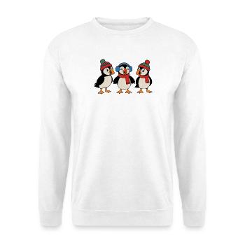 Drei Weihnachts-Papageitaucher – Weihnachten - Unisex Pullover - Weiß - Vorne - Alina (178cm) & Michal (187cm)