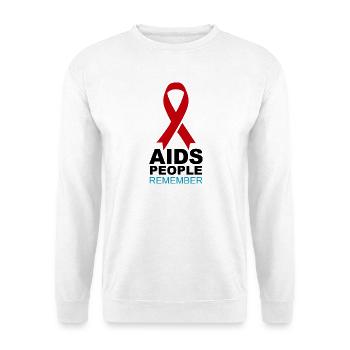 Rotes AIDS-Gedächtnisband - Unisex Pullover - Weiß - Vorne - Alina (178cm) & Michal (187cm)
