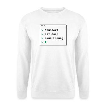 Neustart ist auch eine Lösung - Unisex Pullover - Weiß - Vorne - Alina (178cm) & Michal (187cm)