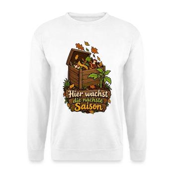 Kompost Garten Shirt mit Spruch Hier wächst die nä - Unisex Pullover - Weiß - Vorne - Alina (178cm) & Michal (187cm)