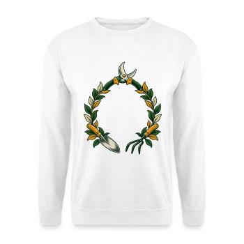 Gartenmotiv personalisierbar mit Namen und Garteng - Unisex Pullover - Weiß - Vorne - Alina (178cm) & Michal (187cm)